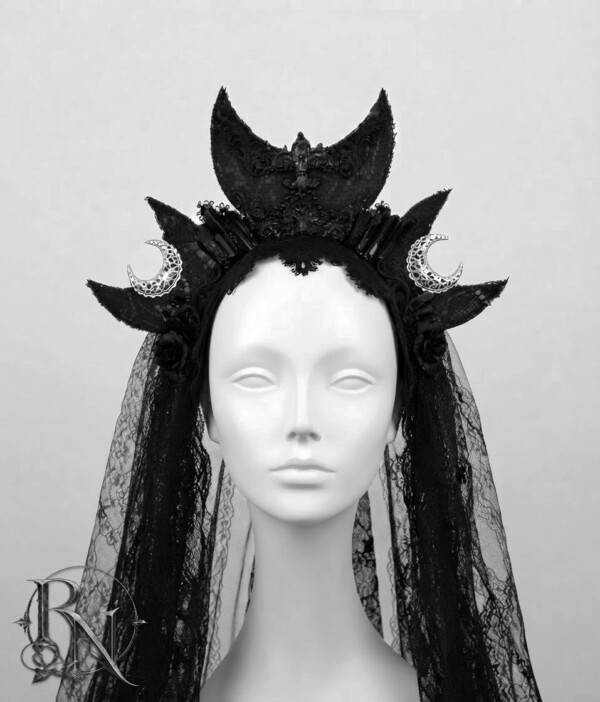 Hekate gothic occult moon headpiece with lace veil