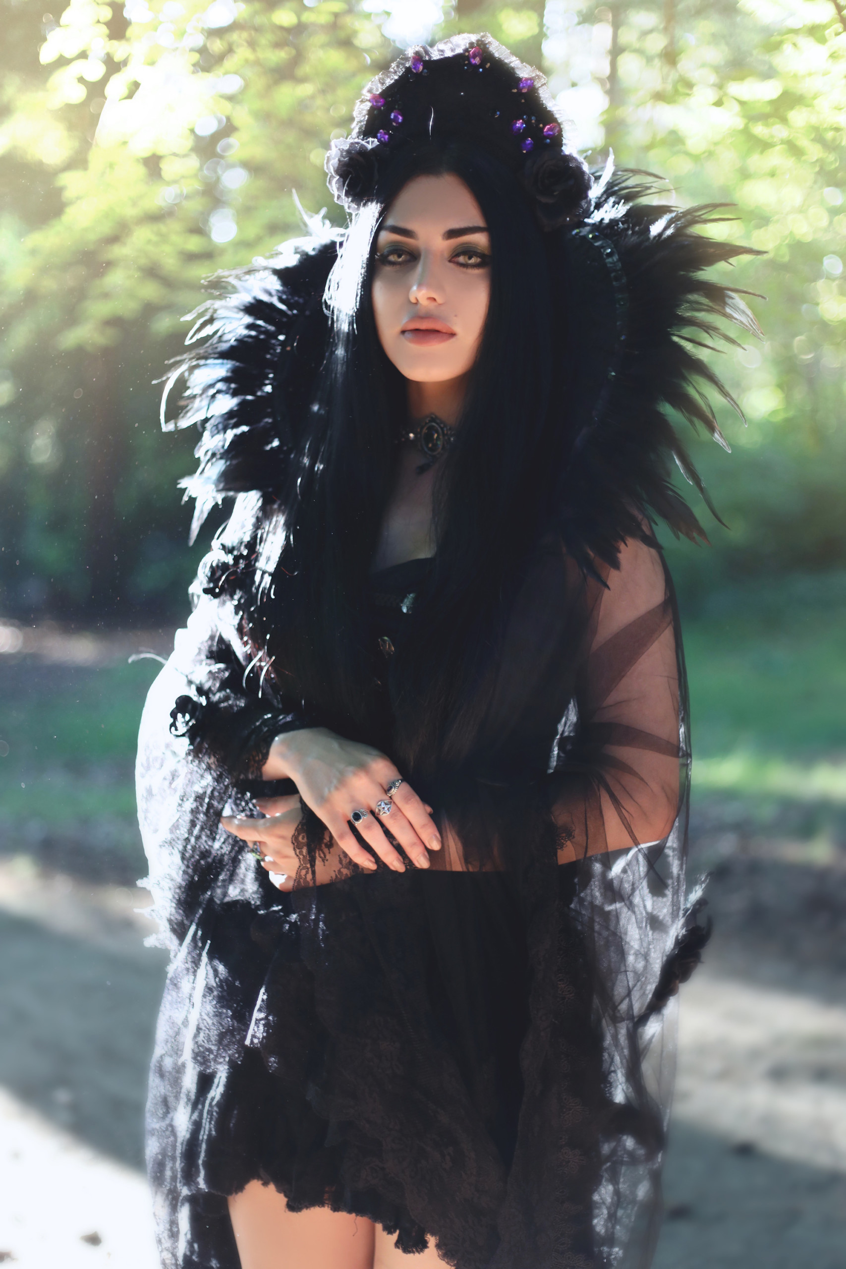 Black Swan feather lace gothic collar - Image 2