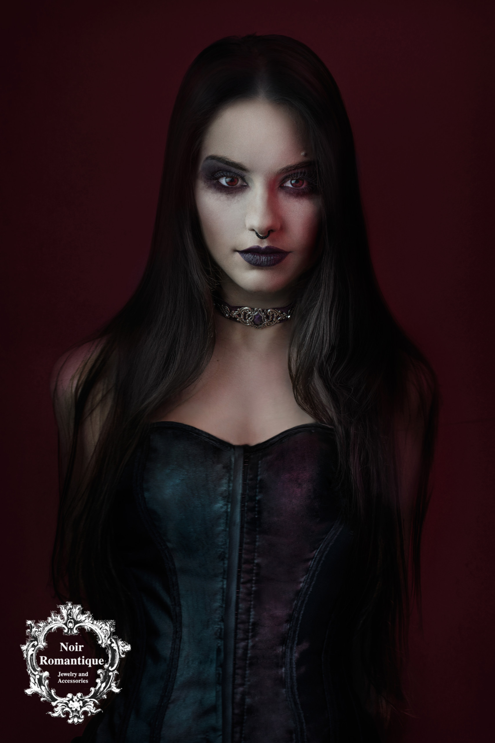 Countess Erzebet's burgundy gothic velvet choker - Image 2