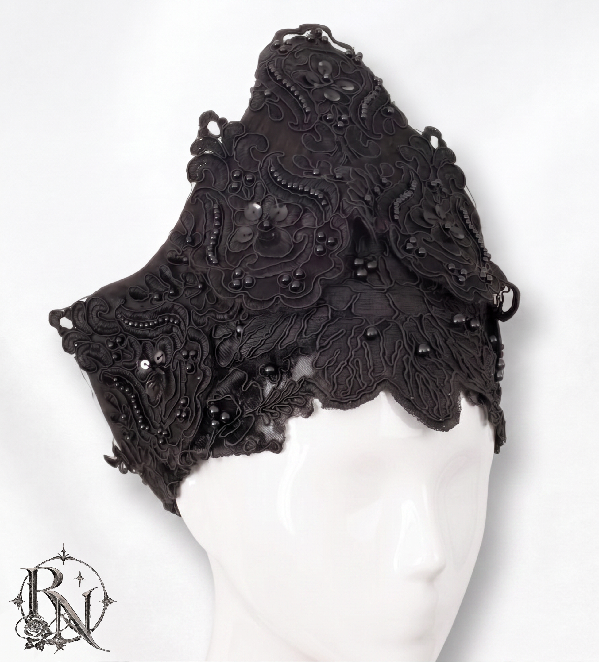 Black gothic lace crown with lace applique details - Image 2