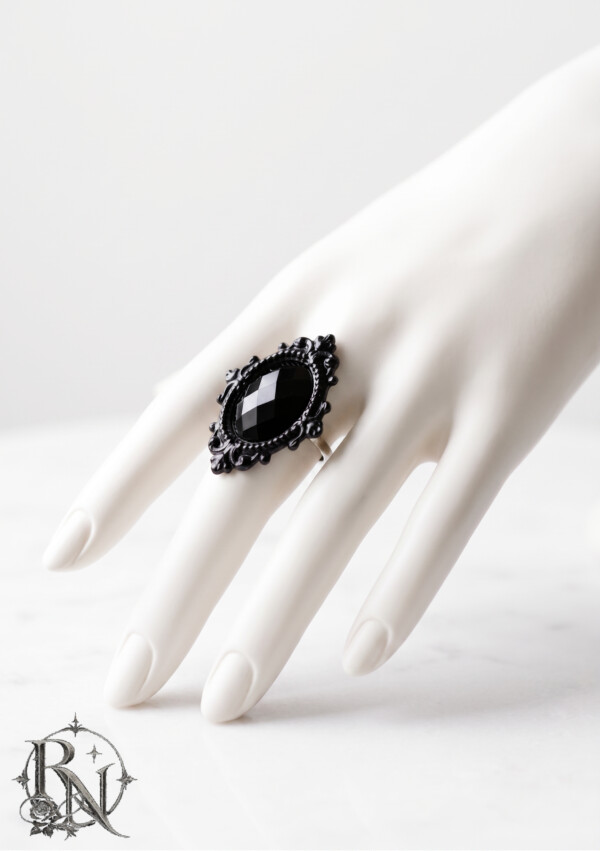Black Victorian Gothic Ornate Adjustable Ring