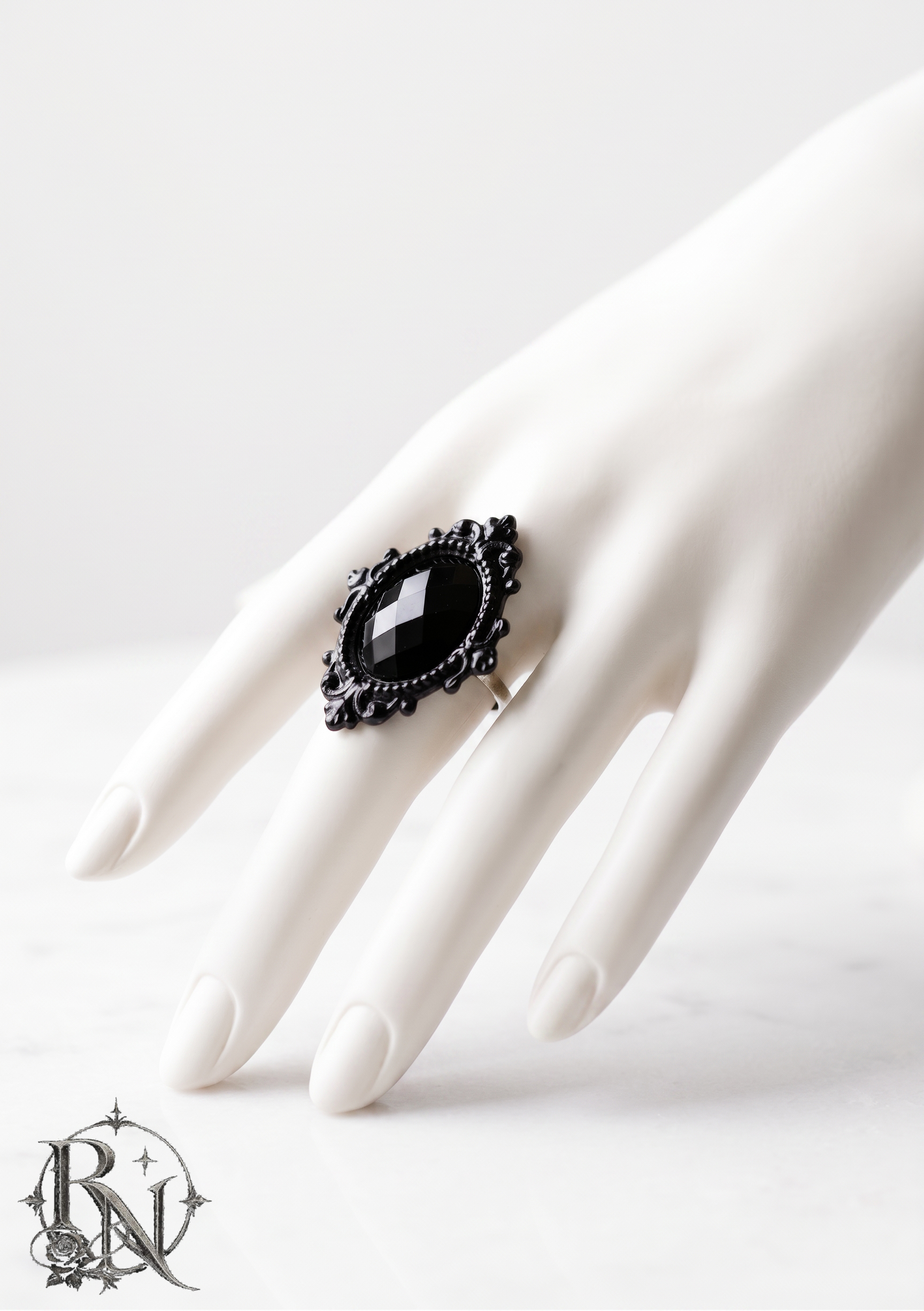 Black Victorian Gothic Ornate Adjustable Ring