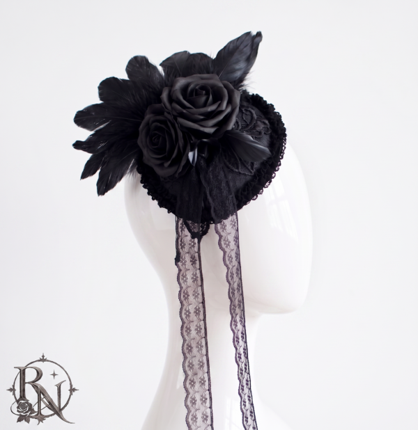 Black flower and feathers victorian gothic fascinator