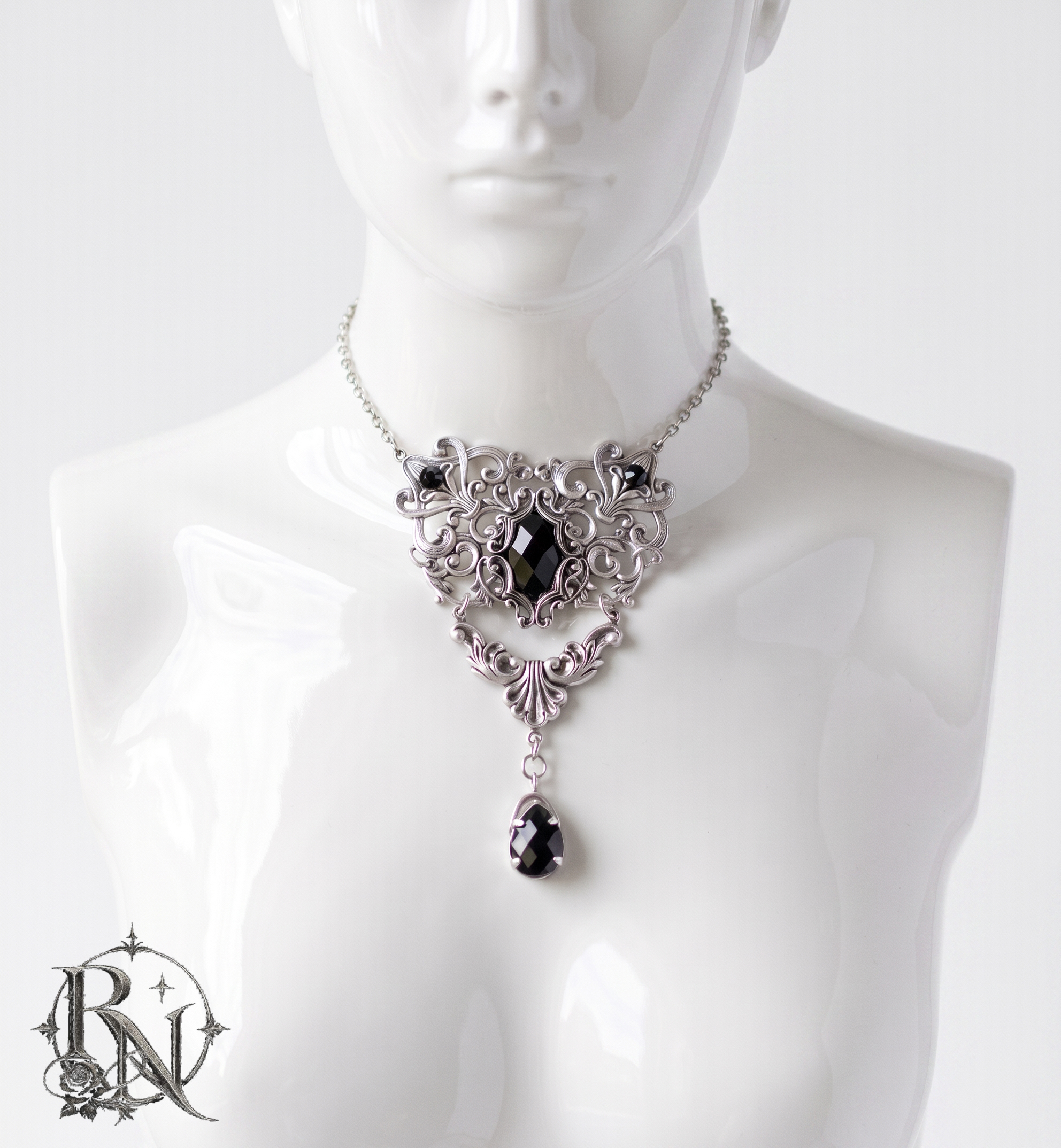 Silver gothic victorian gem necklace-Enchantra necklace