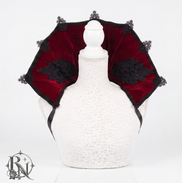 Vampire burgundy gothic stand-up collar with black lace details