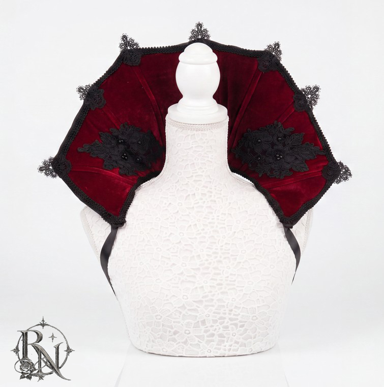 Vampire burgundy gothic stand-up collar with black lace details