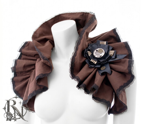 Steampunk brown bolero/shrug with handmade brooch