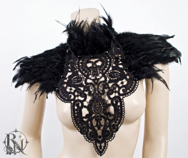 Black lace and feather chestpiece/collar-Black Swan feather collar