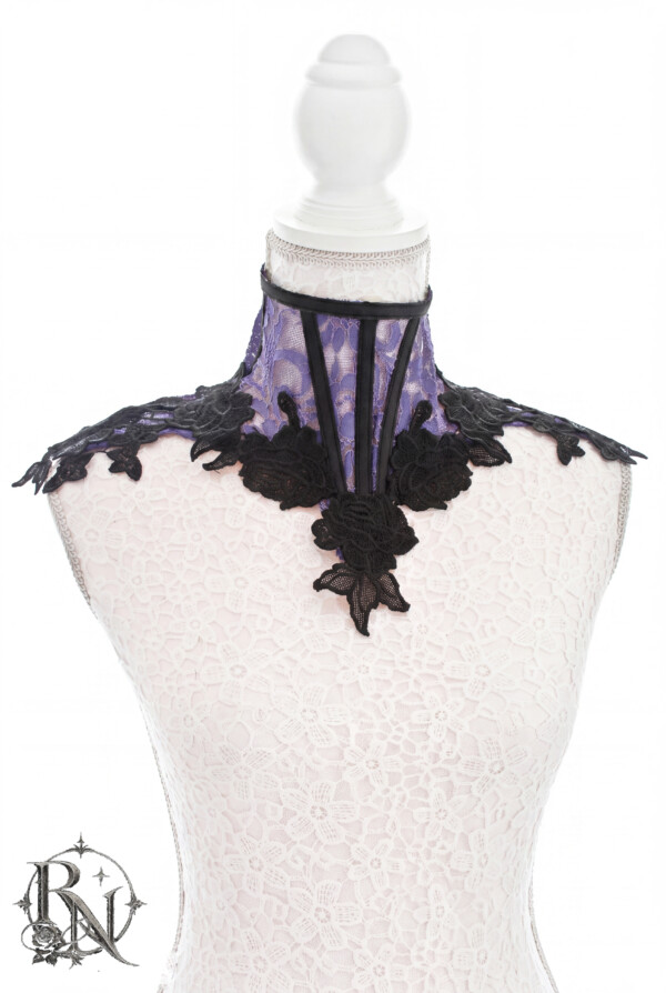 Purple gothic lace  neck corset with black flourish details