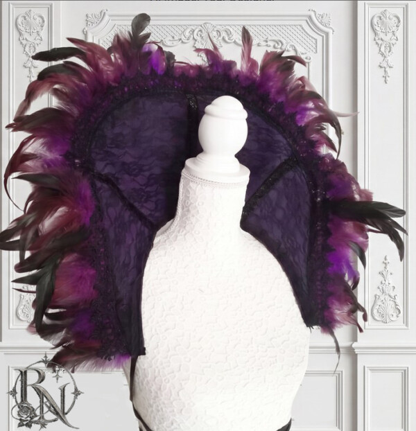 Purple lace and feather gothic collar,shoulderpiece
