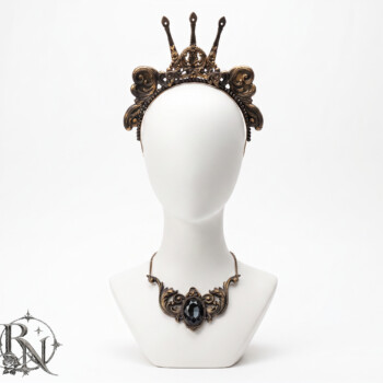 Black baroque resin gothic set of headpiece and necklace-Akasha
