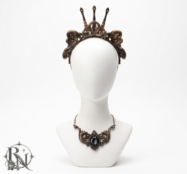 Black baroque resin gothic set of headpiece and necklace-Akasha