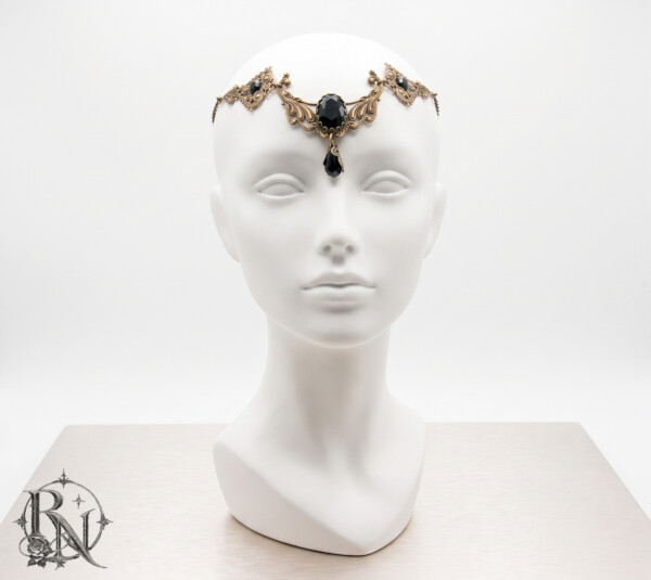 Bronze fantasy fairycore circlet/necklace with black gems