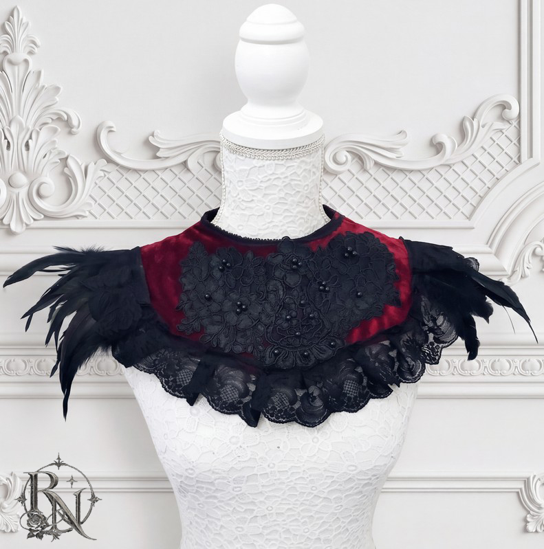 Gothic vampire feather velvet collar-Bloodlust collar - Image 2