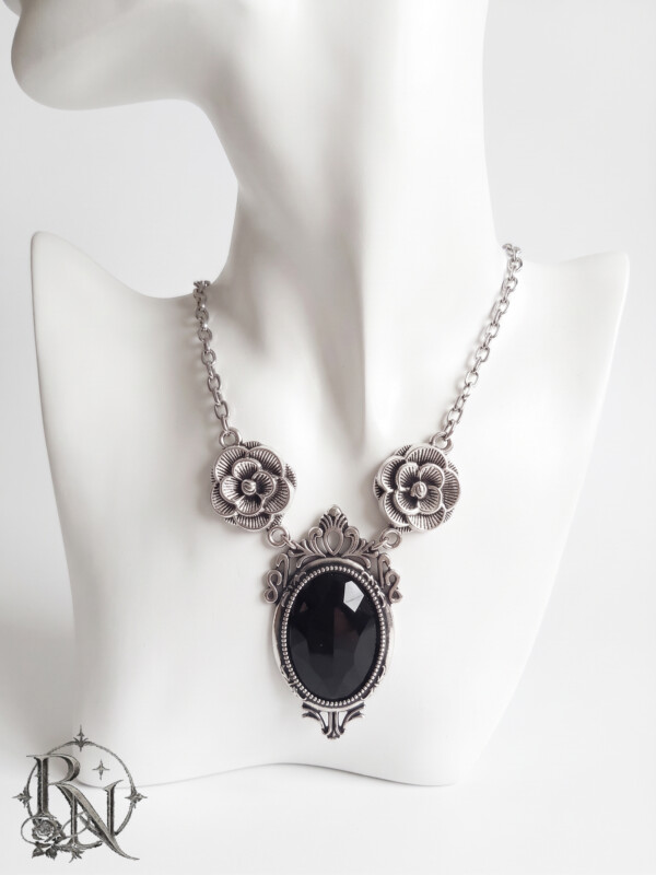 Silver gothic rose gem necklace-gothic necklace with gem