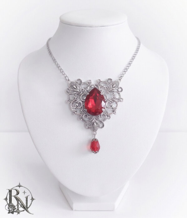 Silver gothic necklace with gem-Lucretia necklace