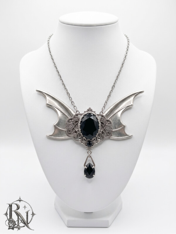 Silver Nocturnal gothic bat wings necklace