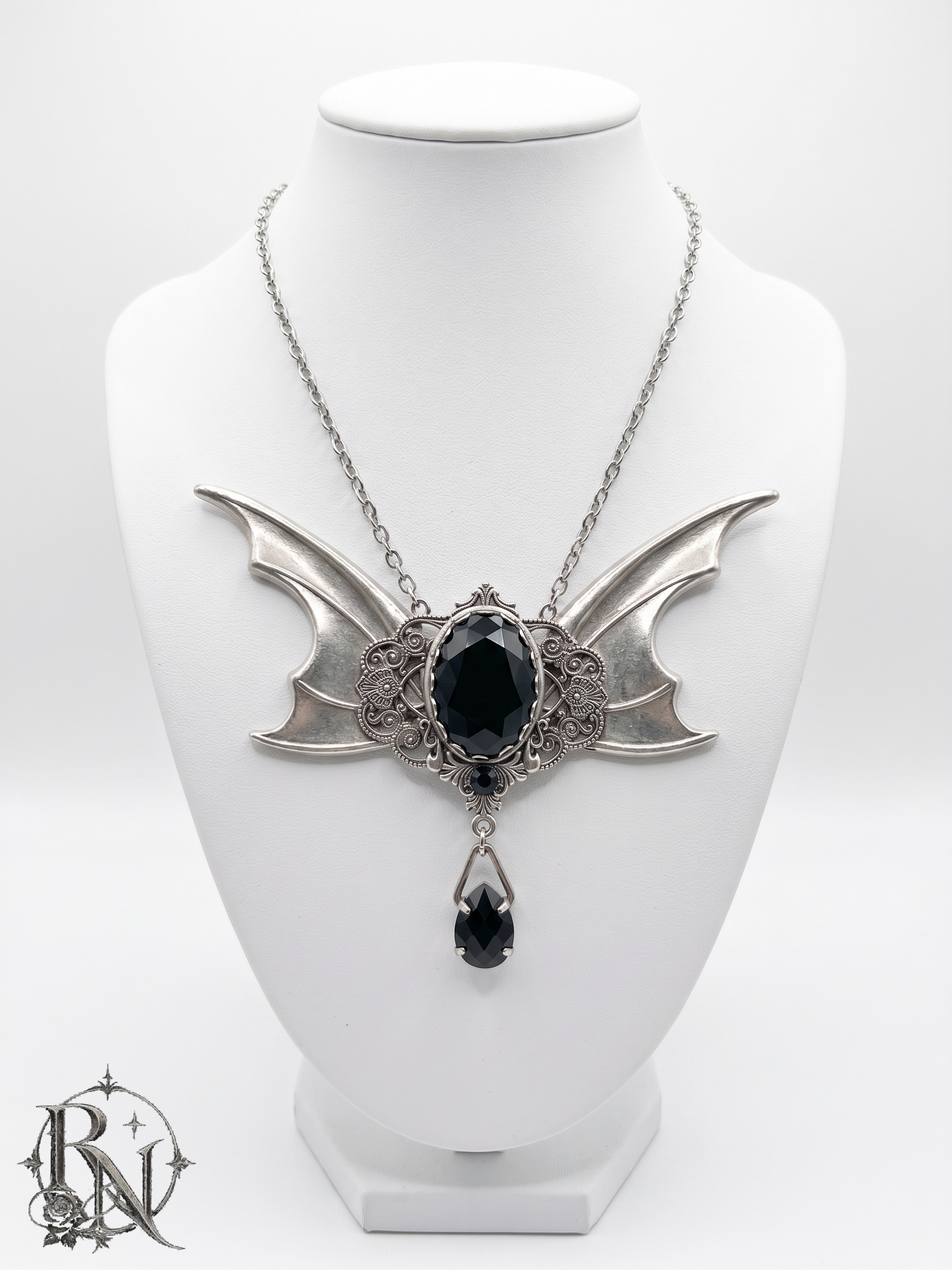 Silver Nocturnal gothic bat wings necklace