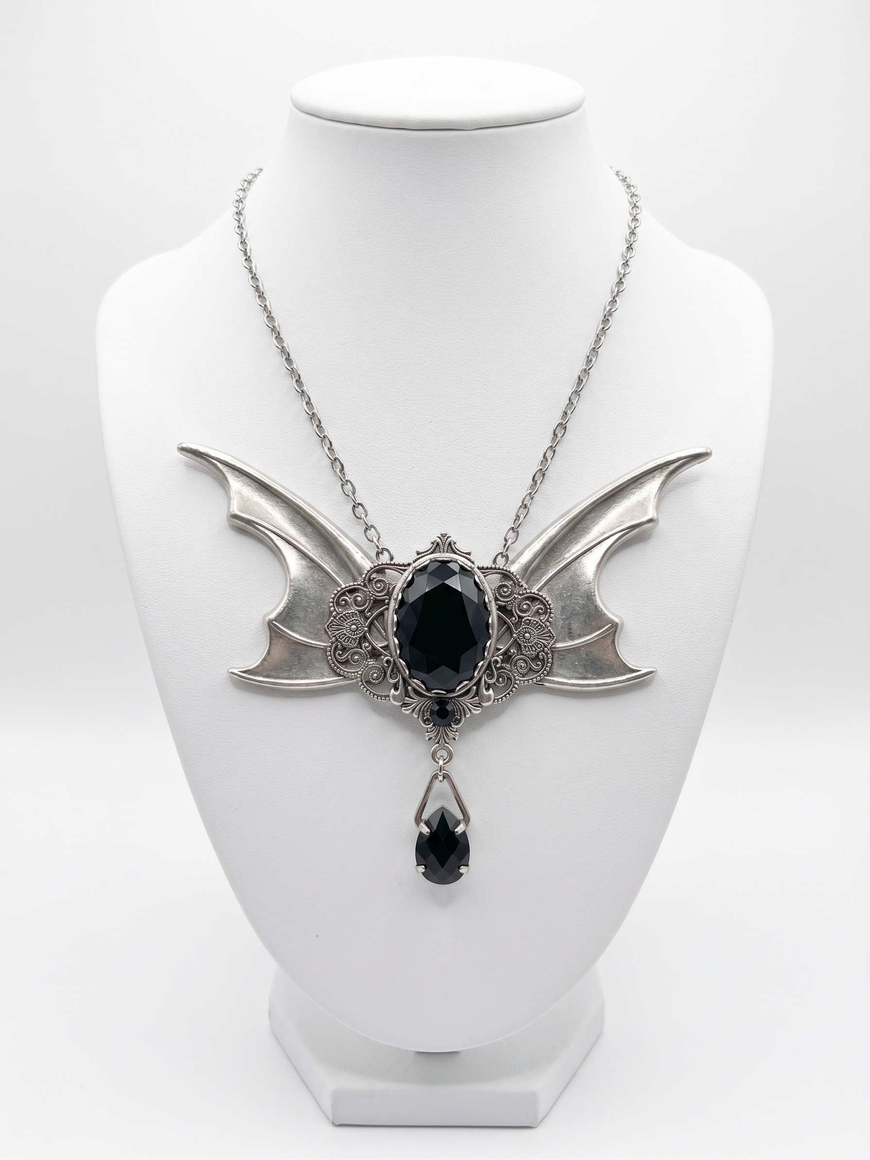 Silver Nocturnal gothic bat wings necklace - Image 2